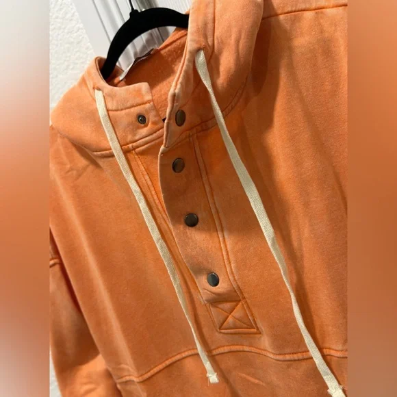 Zenana Outfitters Mineral Washed Orange Hooded Pullover "NEW" - Picture 3 of 9